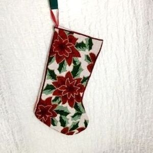 VTG Poinsettias Needlepoint Christmas Stocking